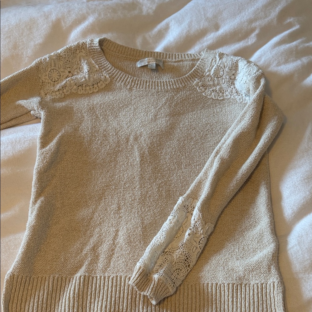 LC Lauren Conrad Cream Sweater with Lace Details